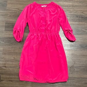 Vibrant Pink Dress with 3/4 Sleeves and Pockets Small